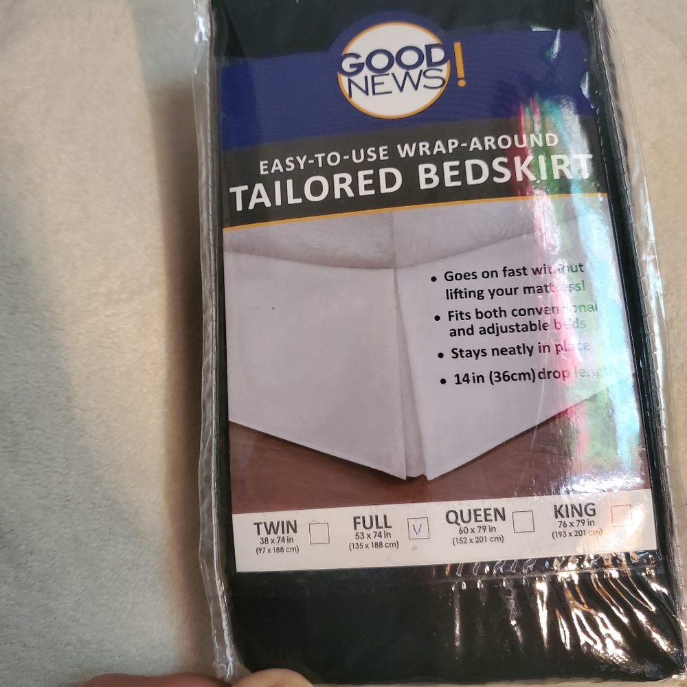 NWT Good News Wrap- Around Tailored Bedskirt - Full Size, Black